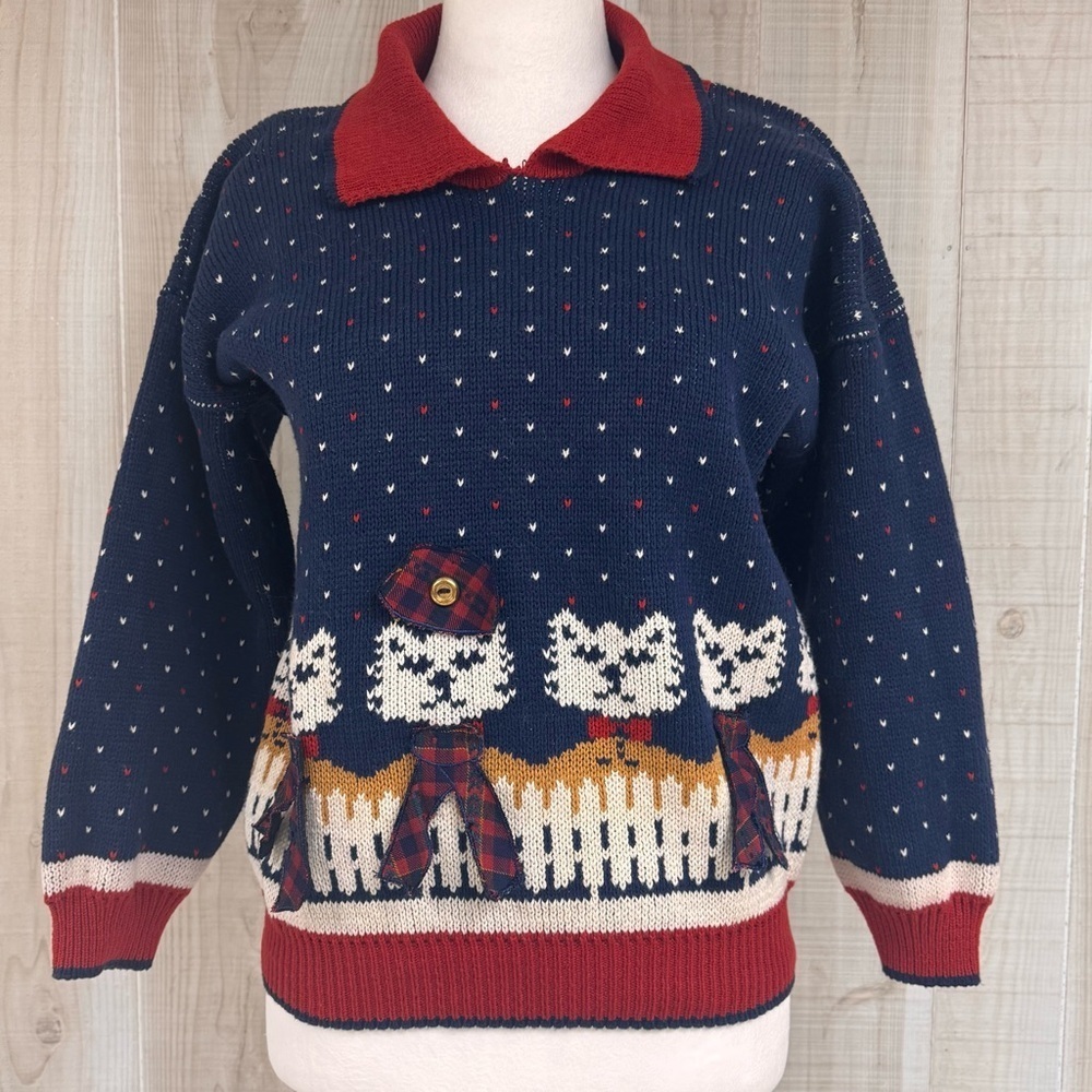 VTG ‎ Crazy Cat Lady Bear Ugly Holiday Sweater Cottage Core Festive